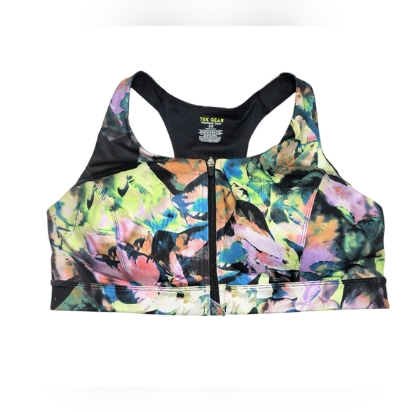 Tek Gear Women's Plus Zip Up Multicolor Floral Sports Bra 2X - Picture 1 of 7